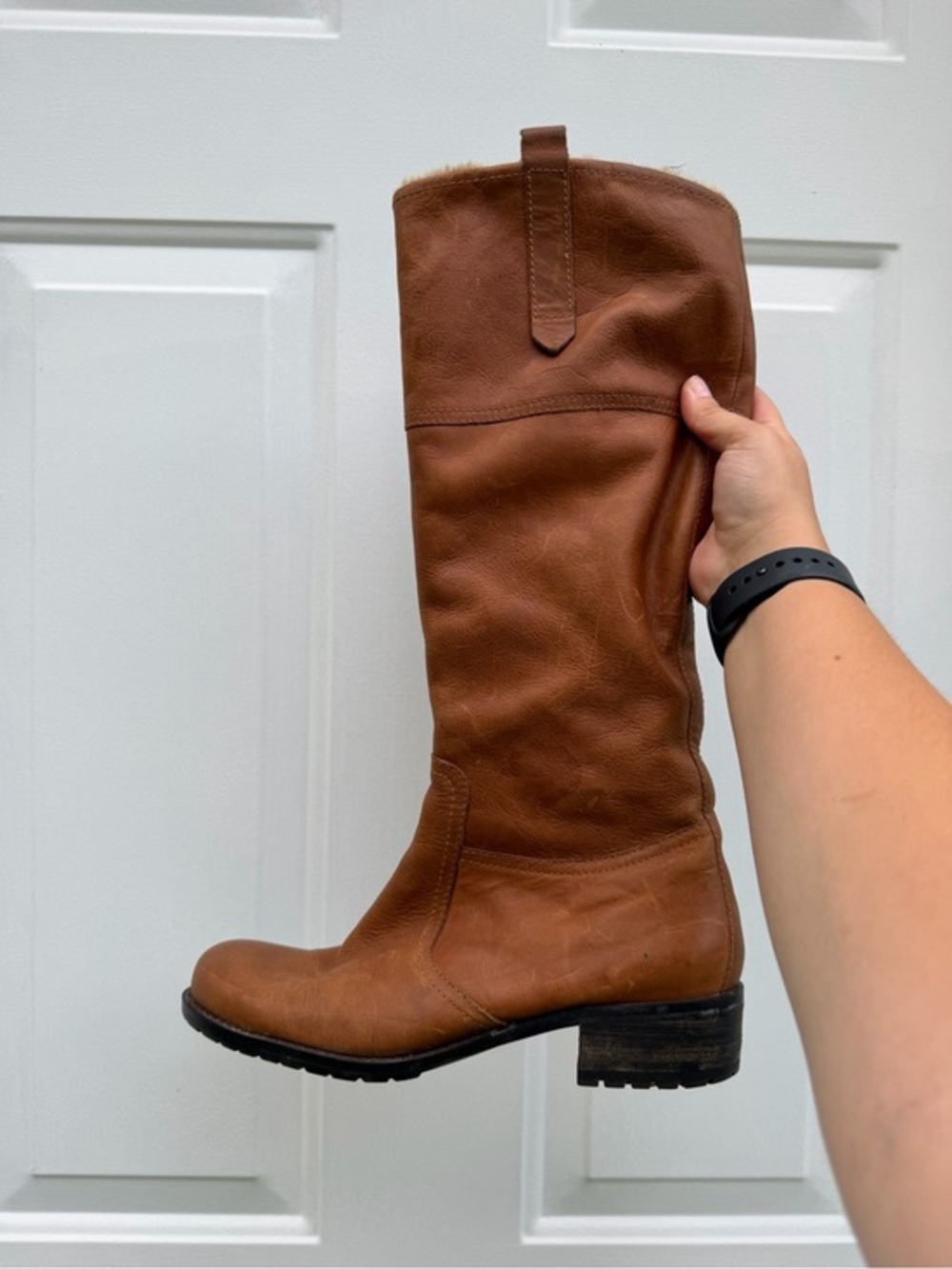 Cozy Tan Leather Faux Fur Lined Knee-High Boots - Size 38